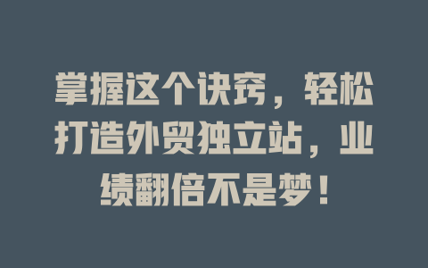 掌握这个诀窍，轻松打造外贸独立站，业绩翻倍不是梦！-SEO论坛-分享经验-东莞市快语信息咨询有限公司