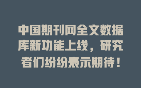 中国期刊网全文数据库新功能上线,研究者们纷纷表示期待! 一