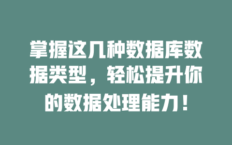 掌握这几种数据库数据类型,轻松提升你的数据处理能力! 一