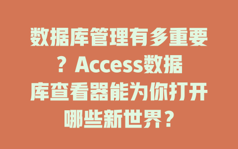 数据库管理有多重要?Access数据库查看器能为你打开哪些新世界? 一