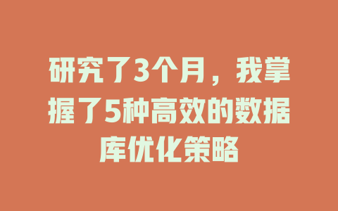 研究了3个月，我掌握了5种高效的数据库优化策略-SEO论坛-分享经验-东莞市快语信息咨询有限公司