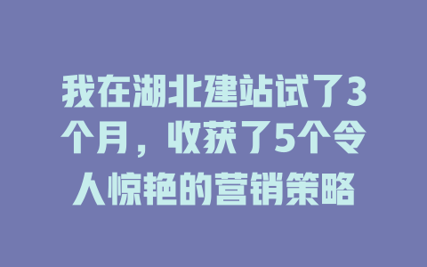 我在湖北建站试了3个月,收获了5个令人惊艳的营销策略 一