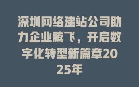 深圳网络建站公司助力企业腾飞,开启数字化转型新篇章2025年 一