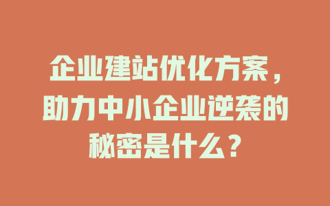 企业建站优化方案,助力中小企业逆袭的秘密是什么? 一