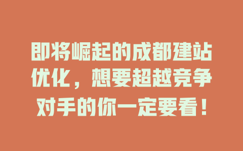 即将崛起的成都建站优化,想要超越竞争对手的你一定要看! 一