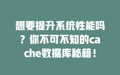想要提升系统性能吗?你不可不知的cache数据库秘籍! 一