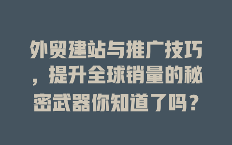 外贸建站与推广技巧,提升全球销量的秘密武器你知道了吗? 一