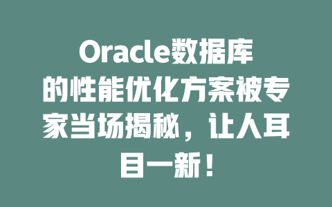 Oracle数据库的性能优化方案被专家当场揭秘，让人耳目一新！ 一
