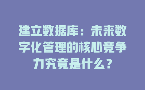 建立数据库:未来数字化管理的核心竞争力究竟是什么? 一