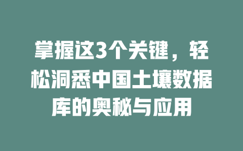 掌握这3个关键,轻松洞悉中国土壤数据库的奥秘与应用 一