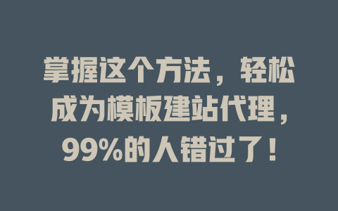 掌握这个方法，轻松成为模板建站代理，99%的人错过了！-SEO论坛-分享经验-东莞市快语信息咨询有限公司