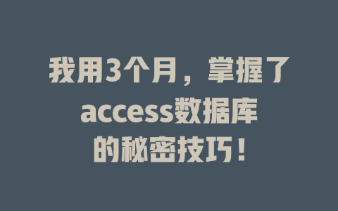我用3个月,掌握了access数据库的秘密技巧! 一