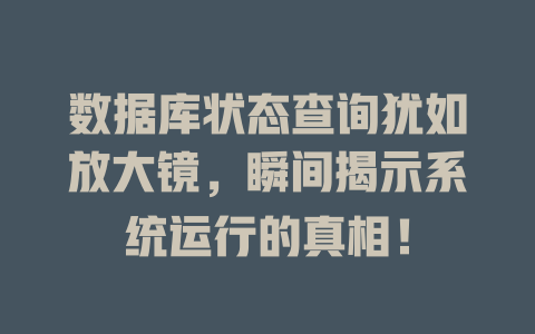 数据库状态查询犹如放大镜,瞬间揭示系统运行的真相! 一