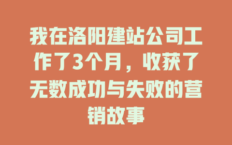 我在洛阳建站公司工作了3个月,收获了无数成功与失败的营销故事 一