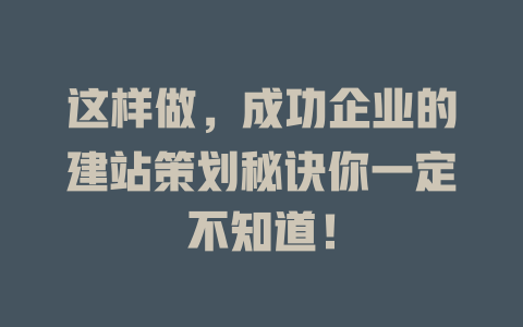 这样做,成功企业的建站策划秘诀你一定不知道! 一