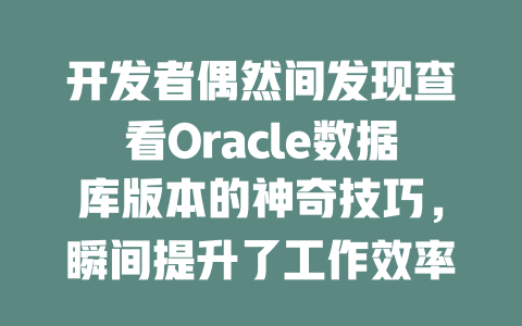 开发者偶然间发现查看Oracle数据库版本的神奇技巧,瞬间提升了工作效率! 一