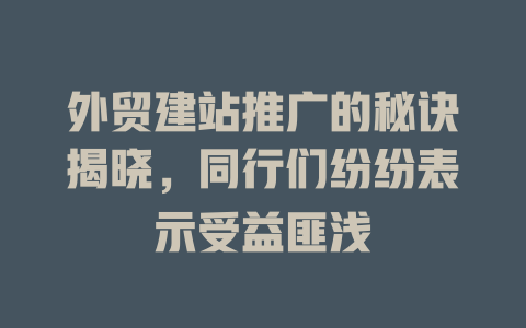 外贸建站推广的秘诀揭晓，同行们纷纷表示受益匪浅-SEO论坛-分享经验-东莞市快语信息咨询有限公司