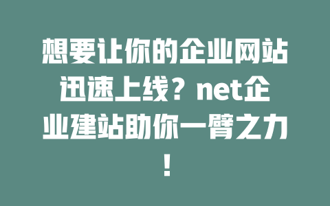 想要让你的企业网站迅速上线?net企业建站助你一臂之力! 一