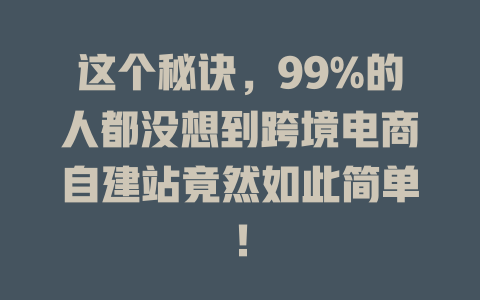 这个秘诀，99%的人都没想到跨境电商自建站竟然如此简单！-SEO论坛-分享经验-东莞市快语信息咨询有限公司