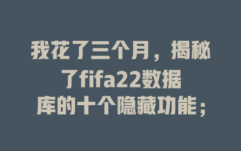 我花了三个月,揭秘了fifa22数据库的十个隐藏功能; 一