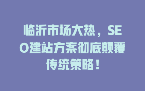 临沂市场大热,SEO建站方案彻底颠覆传统策略! 一