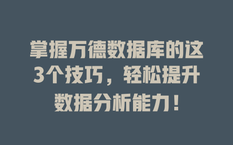 掌握万德数据库的这3个技巧,轻松提升数据分析能力! 一
