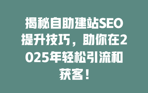 揭秘自助建站SEO提升技巧，助你在2025年轻松引流和获客！ 一