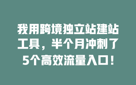 我用跨境独立站建站工具,半个月冲刺了5个高效流量入口! 一
