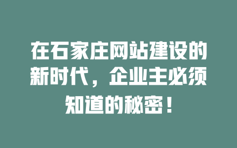 在石家庄网站建设的新时代，企业主必须知道的秘密！-SEO论坛-分享经验-东莞市快语信息咨询有限公司