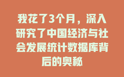 我花了3个月,深入研究了中国经济与社会发展统计数据库背后的奥秘 一