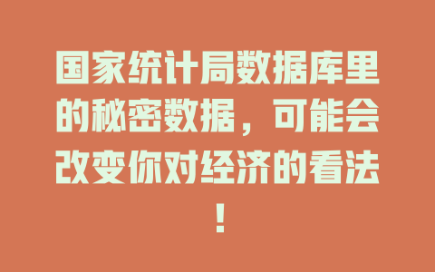 国家统计局数据库里的秘密数据,可能会改变你对经济的看法! 一