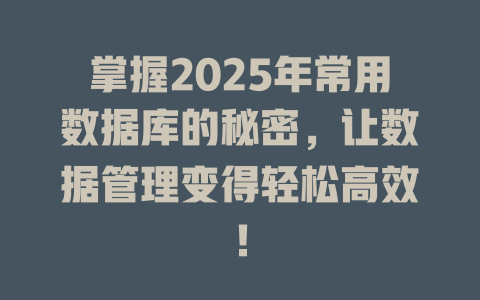 掌握2025年常用数据库的秘密，让数据管理变得轻松高效！-SEO论坛-分享经验-东莞市快语信息咨询有限公司