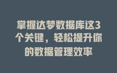 掌握达梦数据库这3个关键,轻松提升你的数据管理效率 一