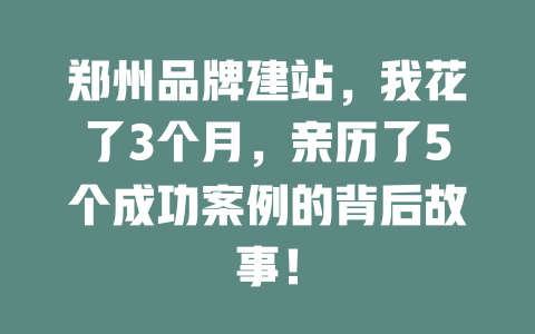 郑州品牌建站,我花了3个月,亲历了5个成功案例的背后故事! 一