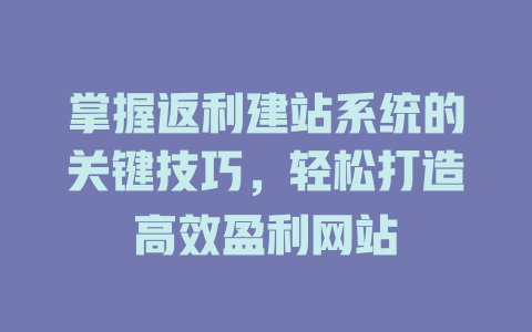 掌握返利建站系统的关键技巧，轻松打造高效盈利网站 一