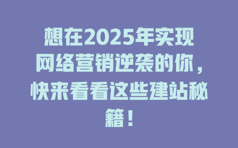 想在2025年实现网络营销逆袭的你，快来看看这些建站秘籍！ 一