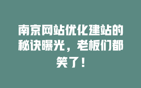南京网站优化建站的秘诀曝光，老板们都笑了！-SEO论坛-分享经验-东莞市快语信息咨询有限公司