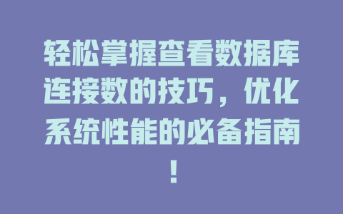 轻松掌握查看数据库连接数的技巧,优化系统性能的必备指南! 一