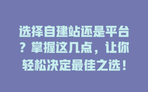 选择自建站还是平台?掌握这几点,让你轻松决定最佳之选! 一