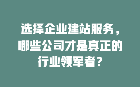 选择企业建站服务，哪些公司才是真正的行业领军者？-SEO论坛-分享经验-东莞市快语信息咨询有限公司