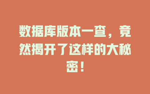 数据库版本一查,竟然揭开了这样的大秘密! 一