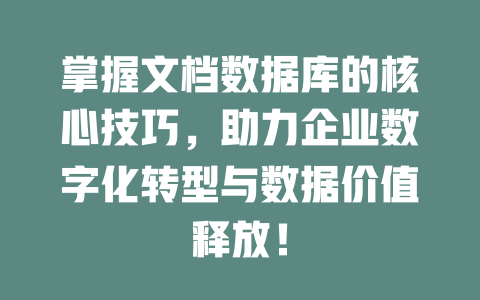 掌握文档数据库的核心技巧,助力企业数字化转型与数据价值释放! 一