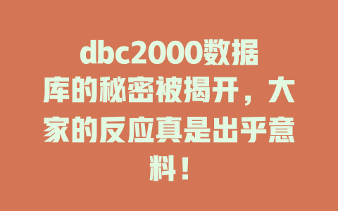 dbc2000数据库的秘密被揭开,大家的反应真是出乎意料! 一