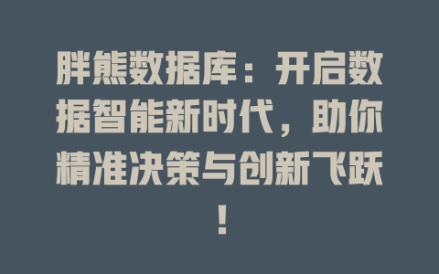 胖熊数据库:开启数据智能新时代,助你精准决策与创新飞跃! 一