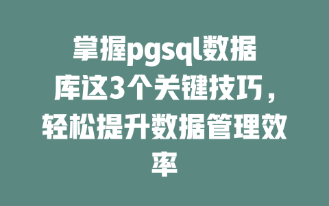 掌握pgsql数据库这3个关键技巧,轻松提升数据管理效率 一