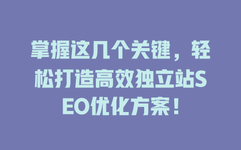 掌握这几个关键,轻松打造高效独立站SEO优化方案! 一