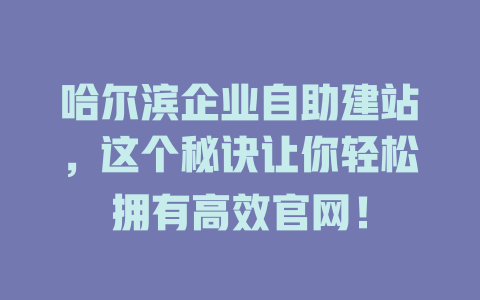 哈尔滨企业自助建站,这个秘诀让你轻松拥有高效官网! 一