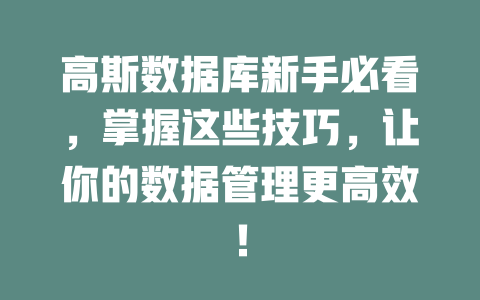 高斯数据库新手必看,掌握这些技巧,让你的数据管理更高效! 一