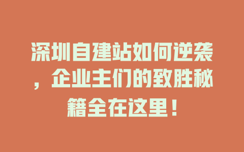 深圳自建站如何逆袭，企业主们的致胜秘籍全在这里！-SEO论坛-分享经验-东莞市快语信息咨询有限公司