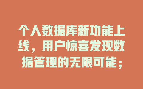 个人数据库新功能上线,用户惊喜发现数据管理的无限可能; 一